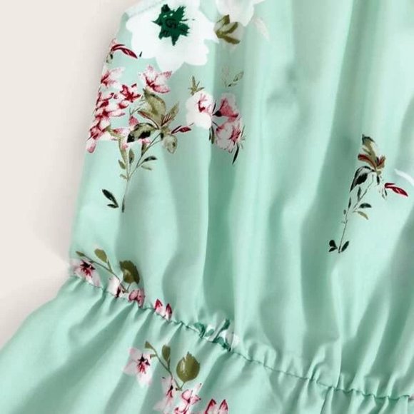 Green Floral Halterneck Romper in S, M, L - Picture 3 of 3